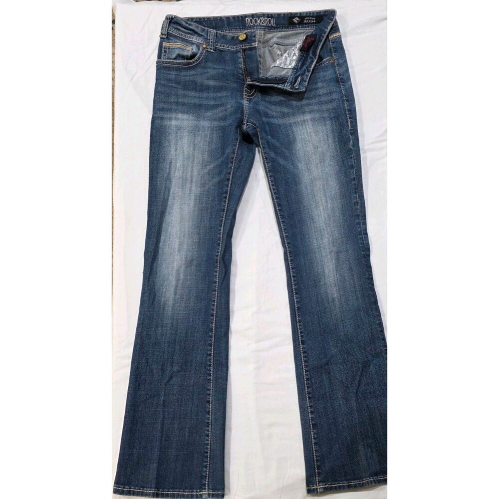 Rock & Roll Cowgirl Denim Blue Jeans Women Size 30x34 Mid-Rise Boot Cut Western